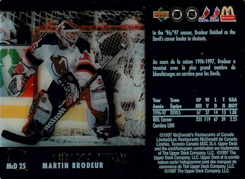1997-98 UD McDonalds - Martin Brodeur - Caged Ice #McD 25