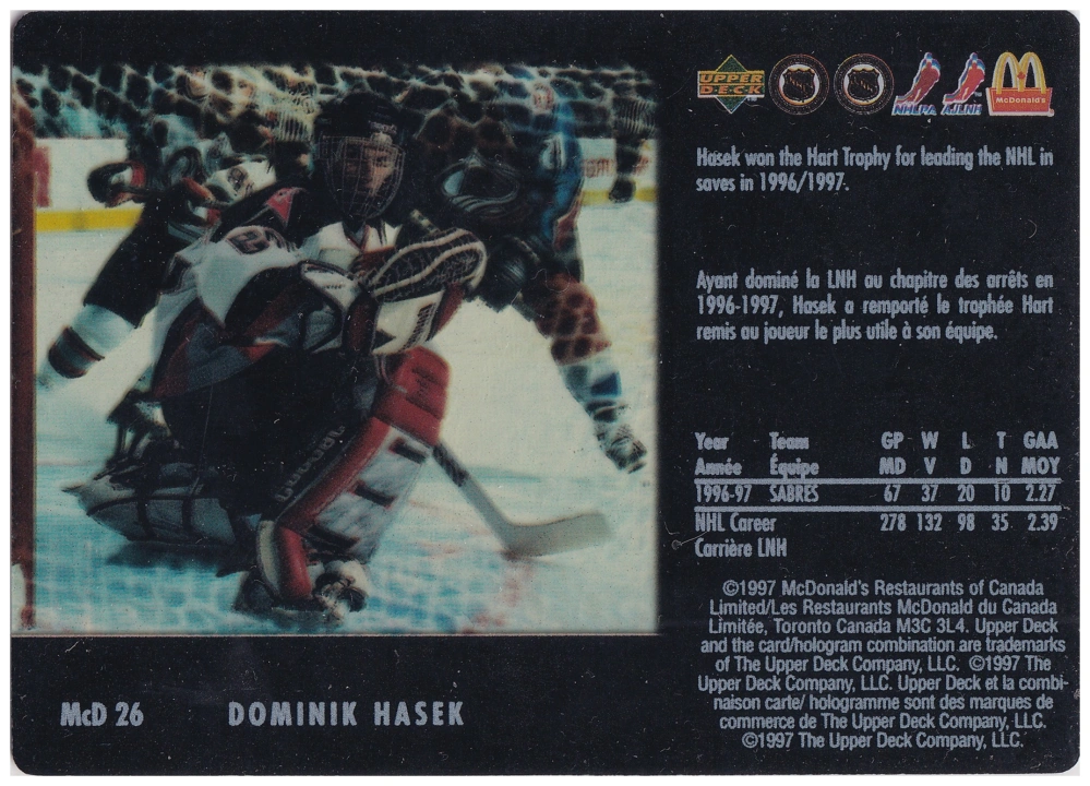 1997-98 UD McDonalds - Dominik Hašek - Caged Ice #McD 26