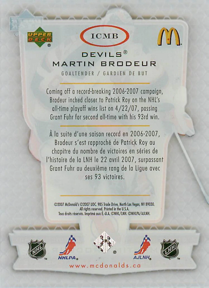 2007-08 UD McDonald's - Martin Brodeur - In The Crease #ICMB