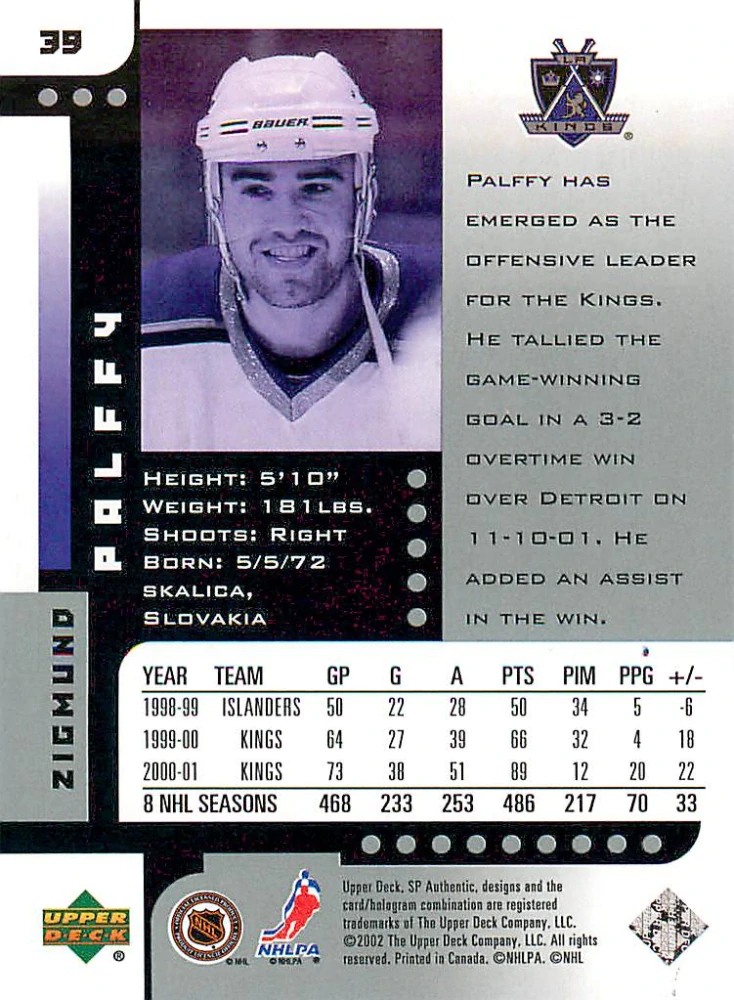 2001-02 UD SP Authentic - Žigmund Pálffy #39