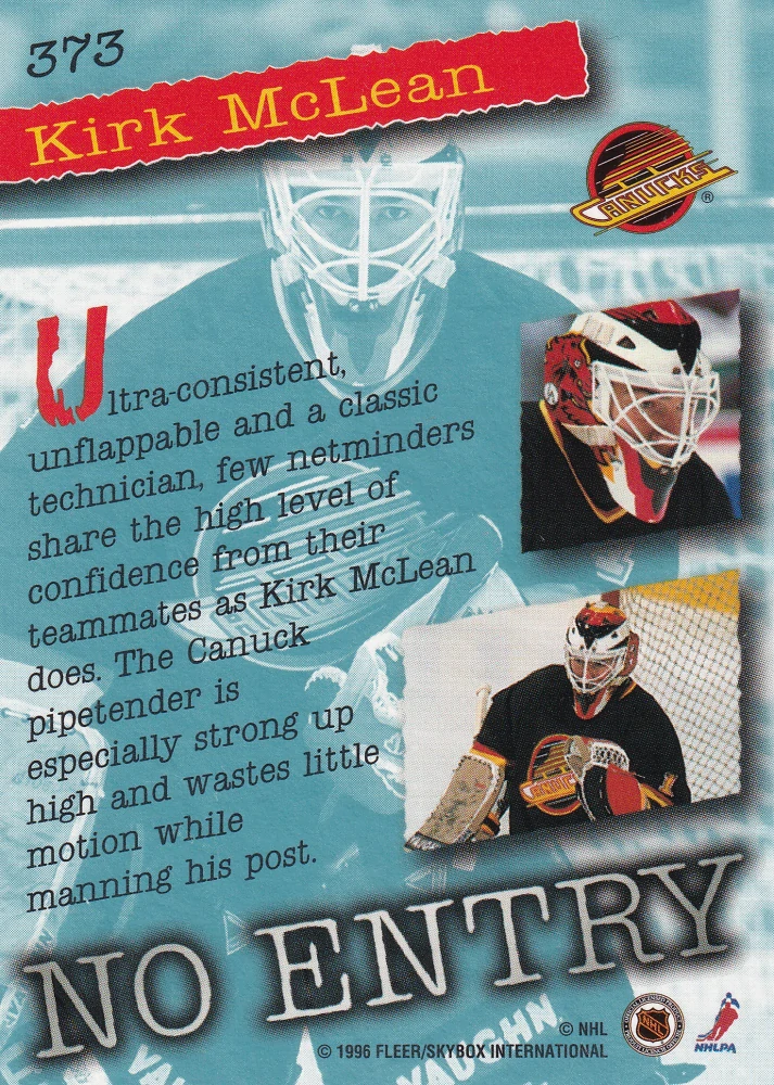 1995-96 Fleer Ultra Extra - Kirk Mclean - No Entry #373