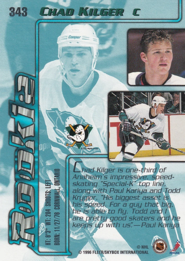 1995-96 Fleer Ultra Extra - Chad Kilger - Rookie #343