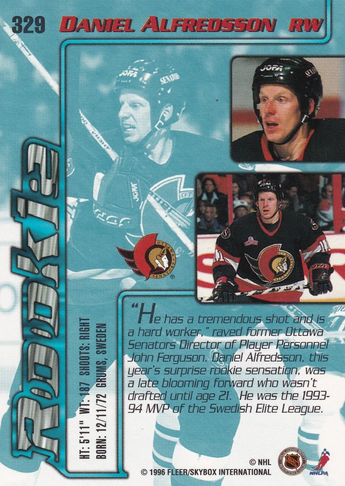 1995-96 Fleer Ultra Extra - Daniel Alfredsson - Rookie #329