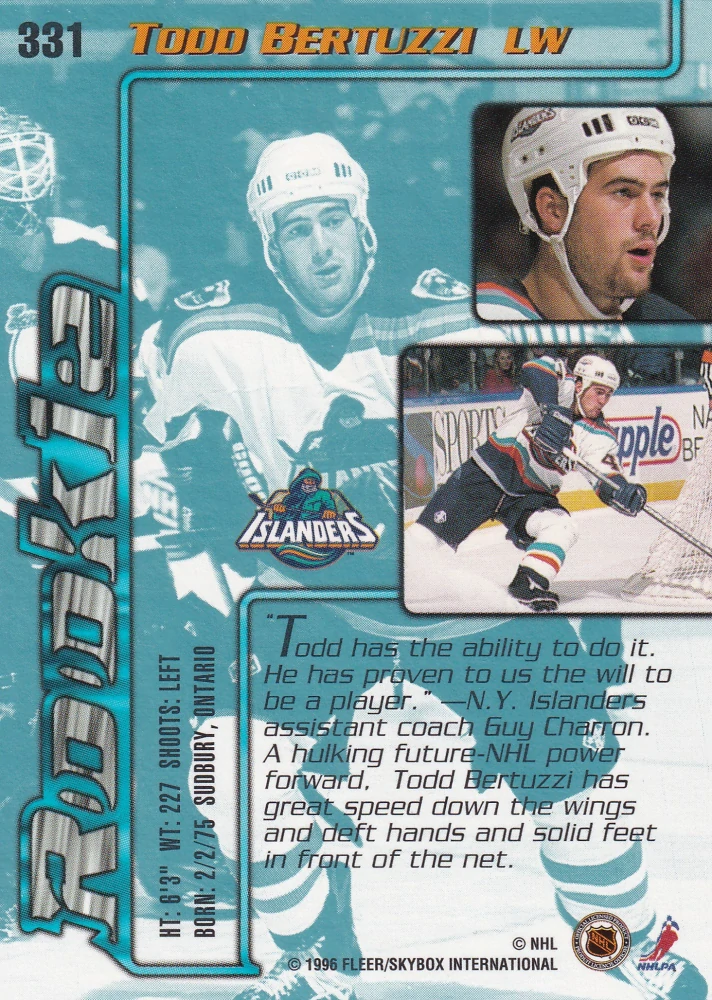 1995-96 Fleer Ultra Extra - Todd Bertuzzi - Rookie #331