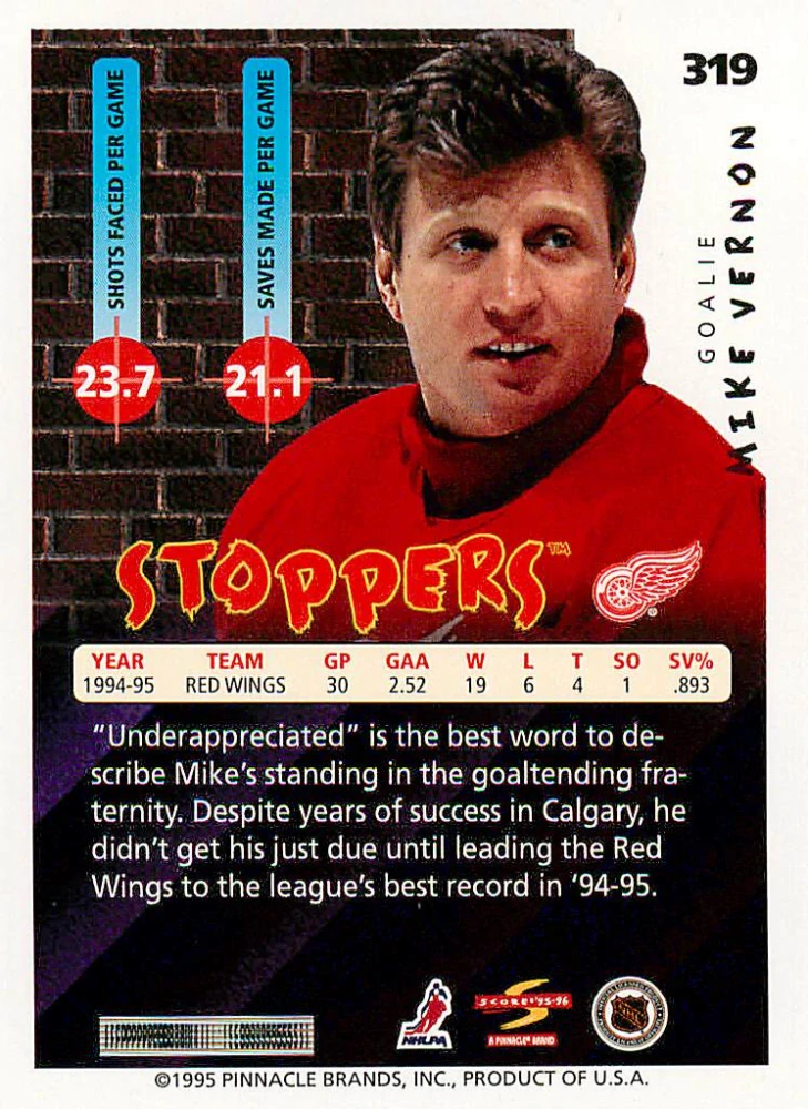 1995-96 Score - Mike Vernon - Stoppers #319