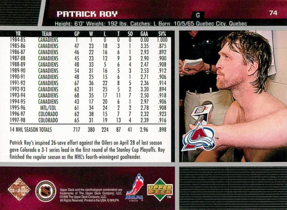 1998-99 UD series 1 - Patrick Roy #74