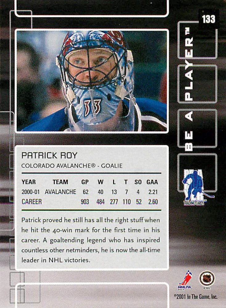 2001-02 ITG BaP Memorabilia - Patrick Roy #133
