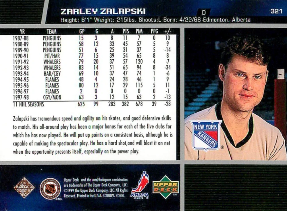 1998-99 UD series 2 - Zarley Zalapski #321