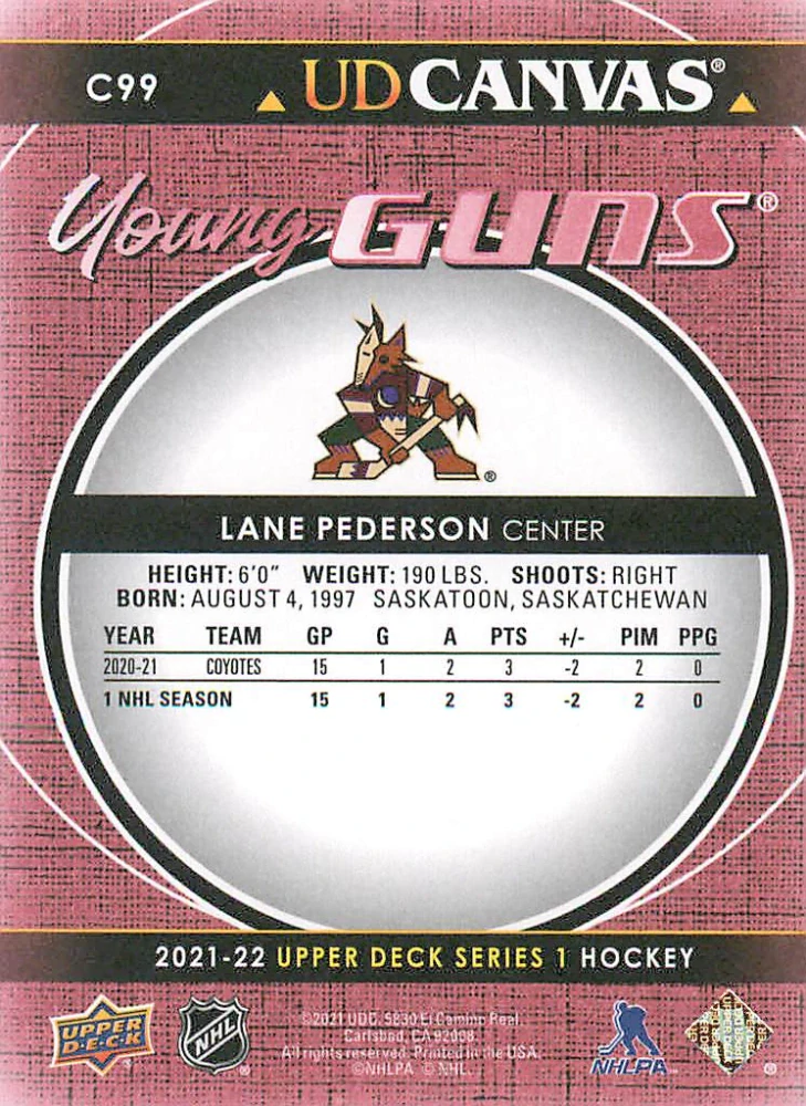2021-22 UD Series 1 - Lane Pederson - Young Guns Canvas #C99