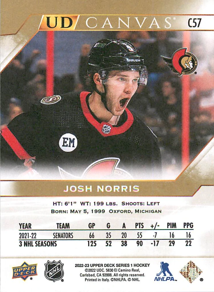 2022-23 UD Series 1 - Josh Norris - Canvas #C57