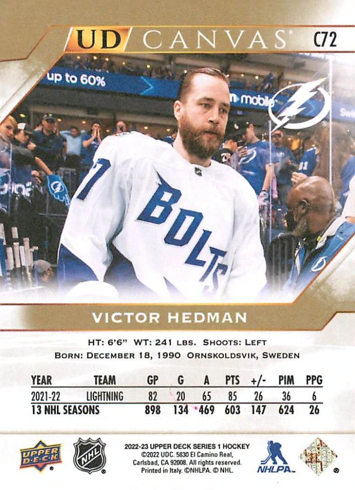 2022-23 UD Series 1 - Victor Hedman - Canvas #C72