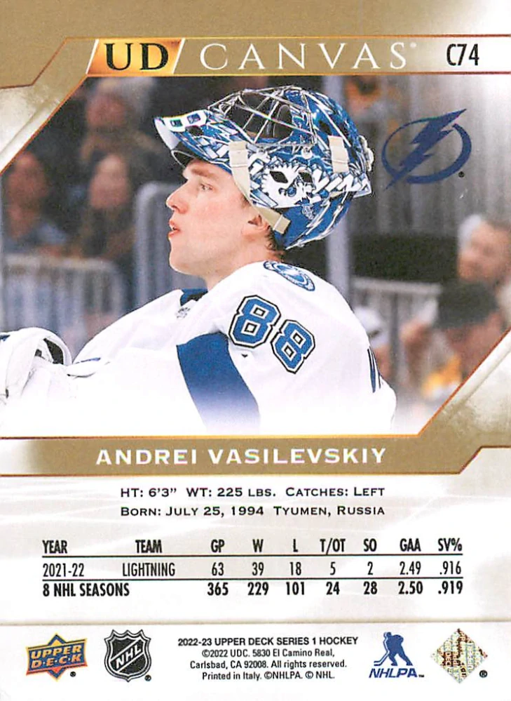 2022-23 UD Series 1 - Andrei Vasilevskiy - Canvas #C74