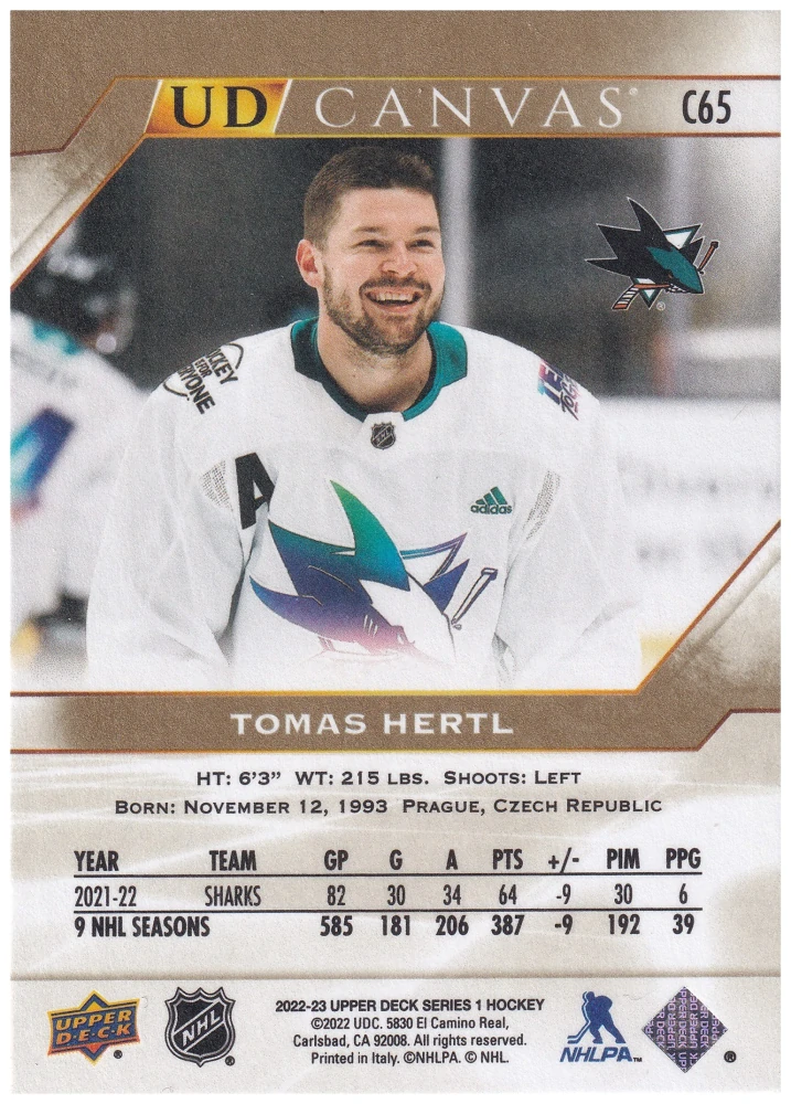 2022-23 UD Series 1 - Tomáš Hertl - Canvas #C65