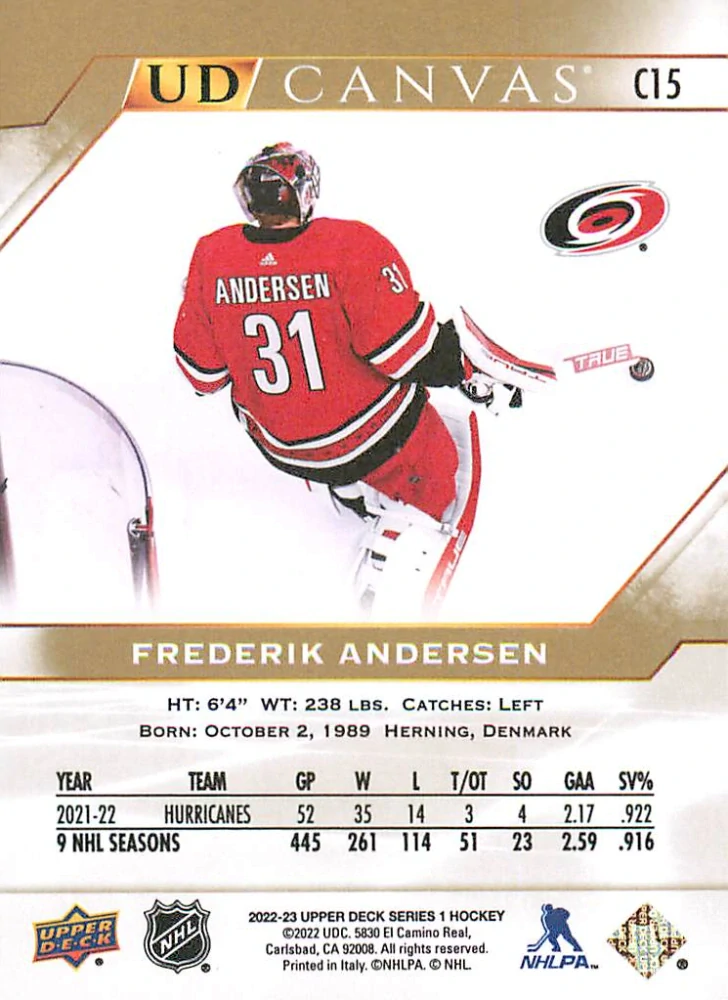 2022-23 UD Series 1 - Frederik Andersen - Canvas #C15
