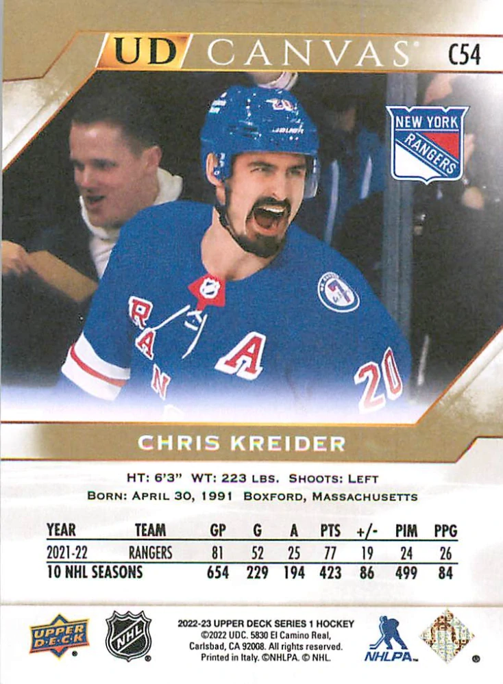 2022-23 UD Series 1 - Chris Kreider - Canvas #C54