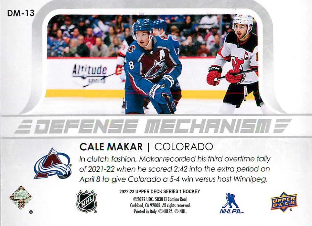 2022-23 UD Series 1 - Cale Makar - Defense Mechanism #DM-13