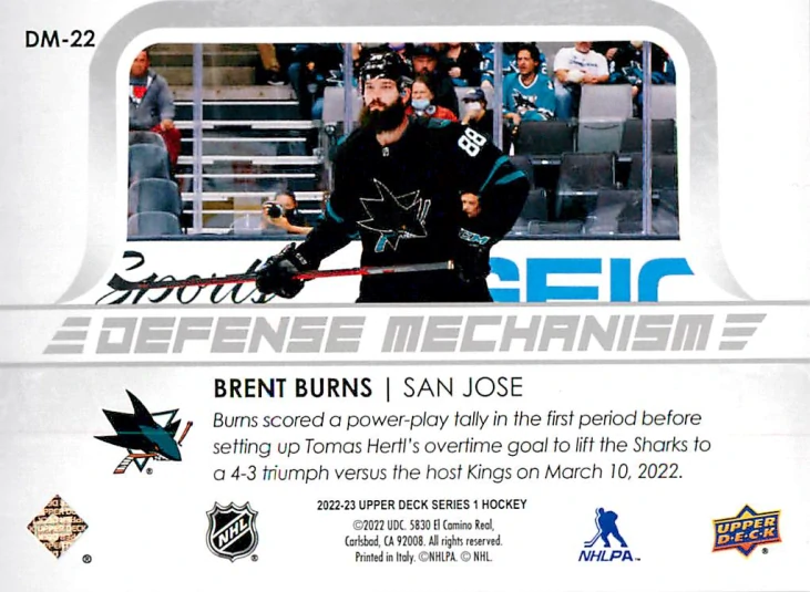 2022-23 UD Series 1 - Brent Burns - Defense Mechanism #DM-22