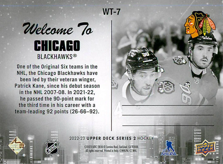 2022-23 UD Series 2 - Welcome To Chicago #WT-7