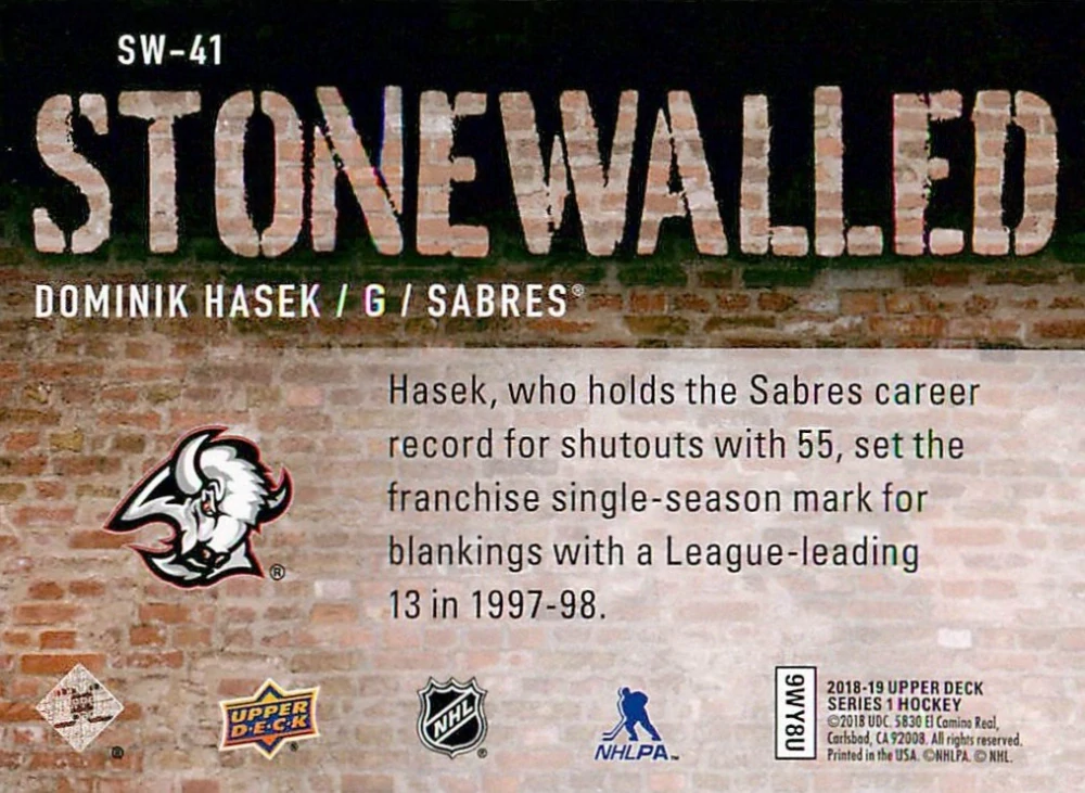 2018-19 UD Series 1 - Dominik Hašek - Stonewalled #SW-41