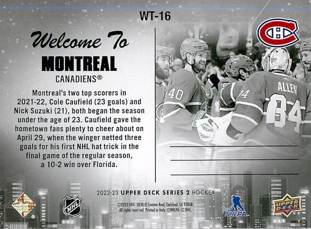 2022-23 UD Series 2 - Welcome To Montreal #WT-16