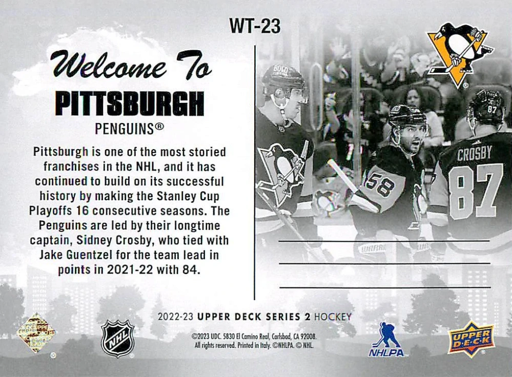 2022-23 UD Series 2 - Welcome To Pittsburgh #WT-23
