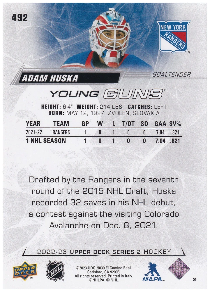 2022-23 UD Series 2 - Adam Húska - Young Guns #492