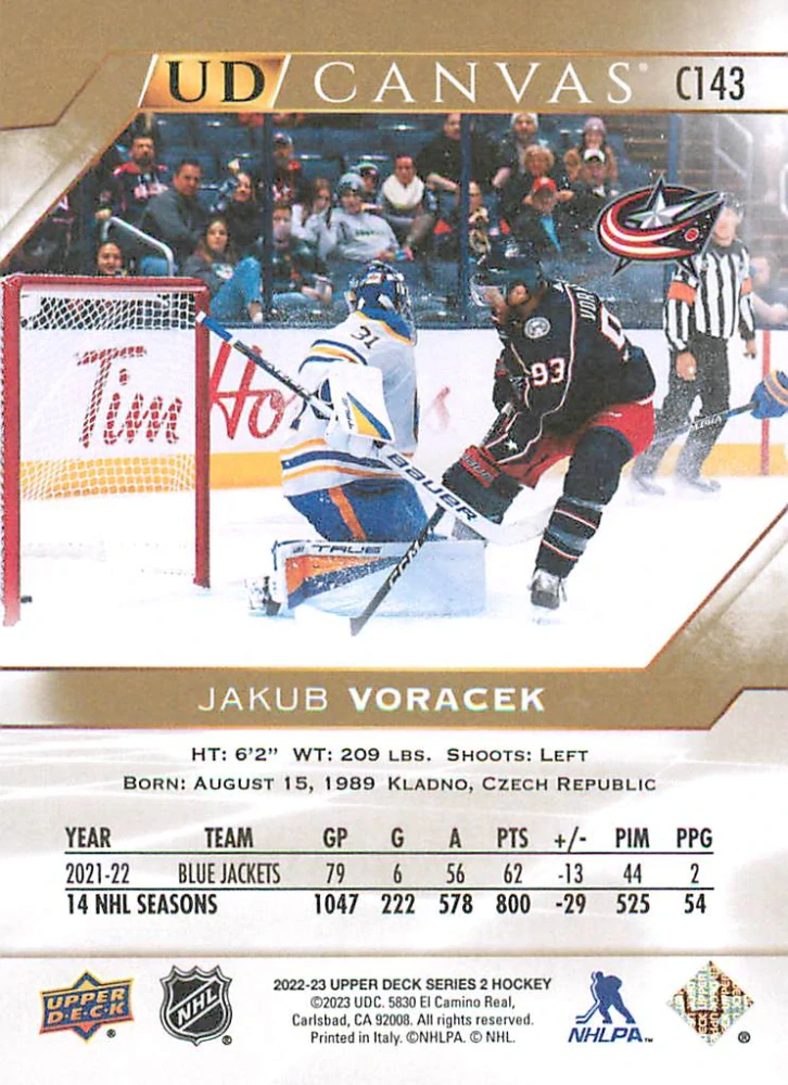 2022-23 UD Series 2 - Jakub Voráček - Canvas #C143