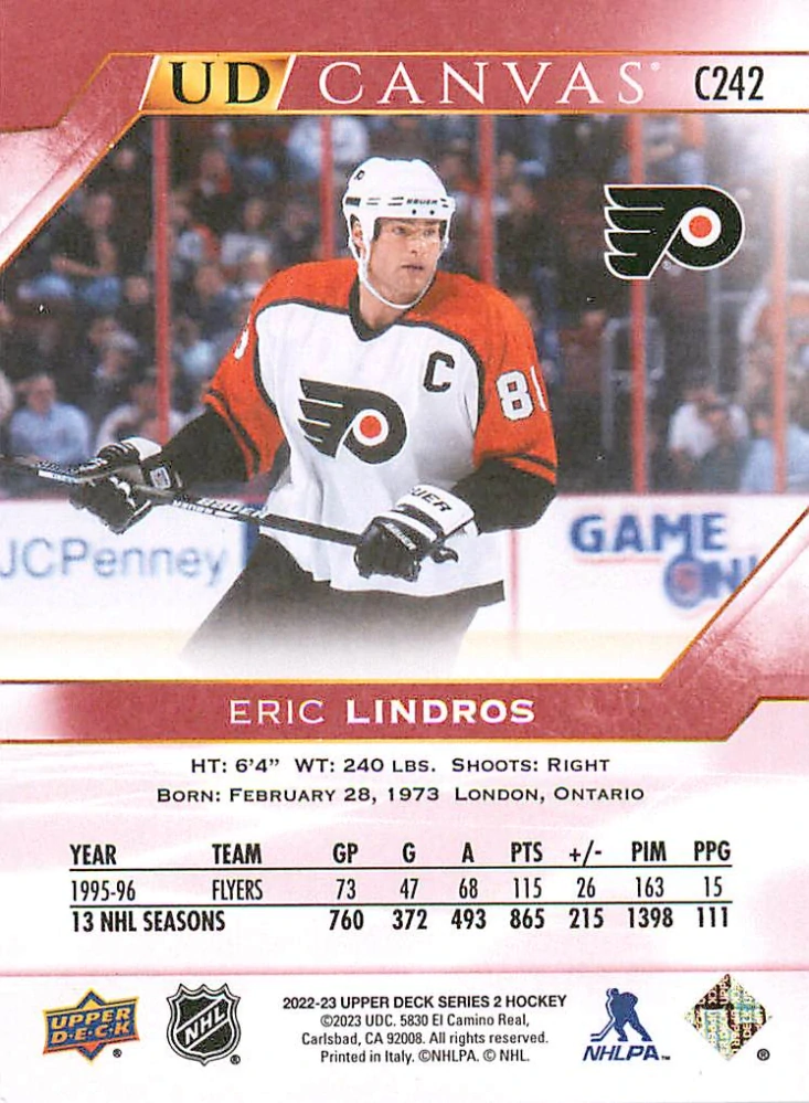 2022-23 UD Series 2 - Eric Lindros - Retired Star Canvas #C242