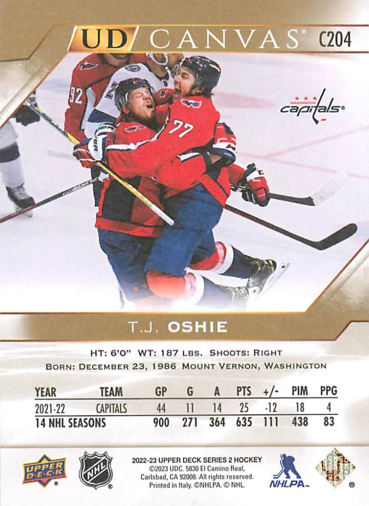 2022-23 UD Series 2 - T.J. Oshie - Canvas #C204