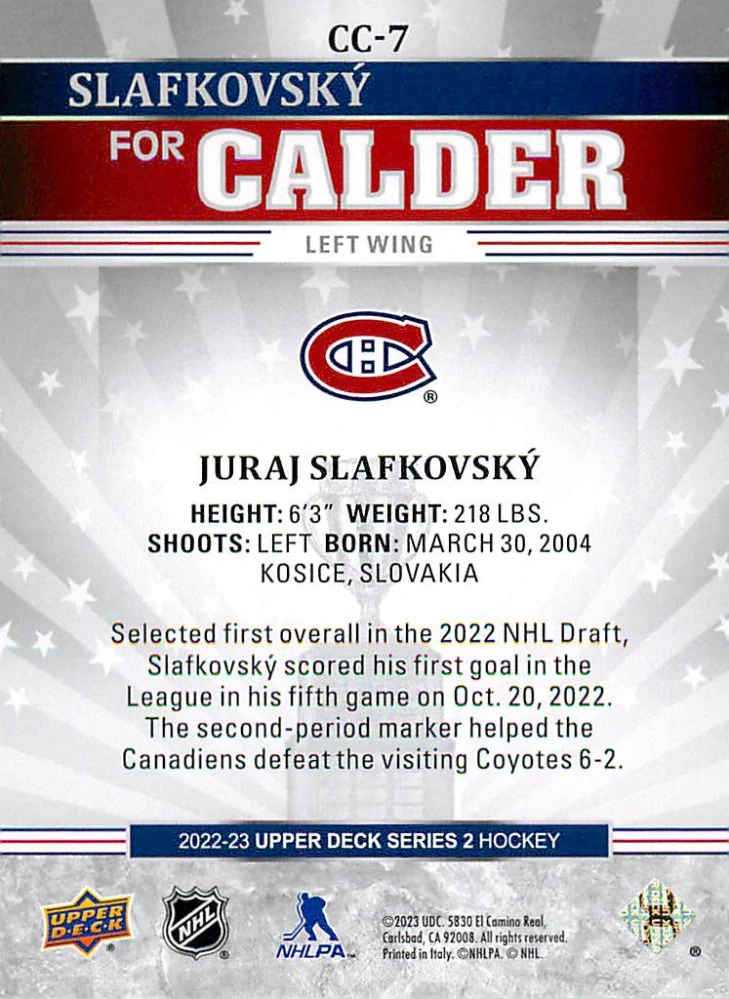 2022-23 UD Series 2 - Juraj Slafkovský - Calder Candidates #CC-7