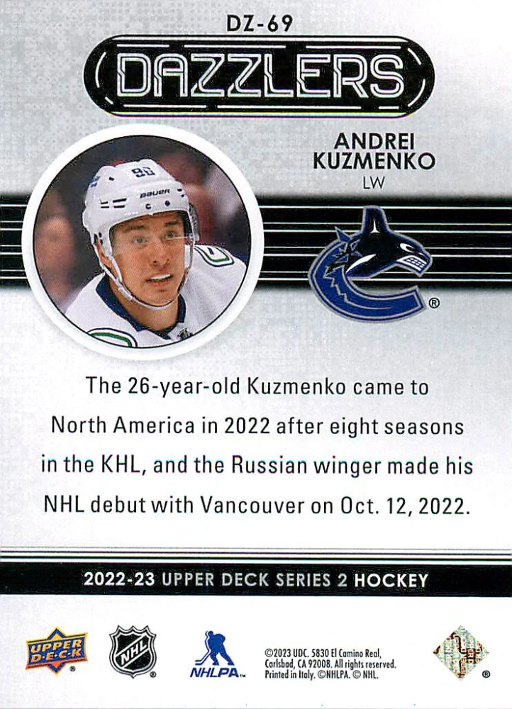 2022-23 UD Series 2 - Andrei Kuzmenko - Dazzlers Blue #DZ-69