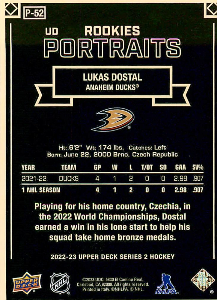 2022-23 UD Series 2 - Lukáš Dostál - UD Rookies Portraits #P-52