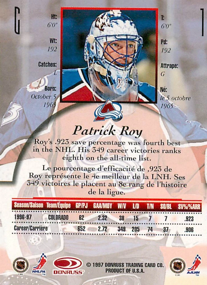 1997-98 Donruss Canadian Ice - Patrick Roy #1