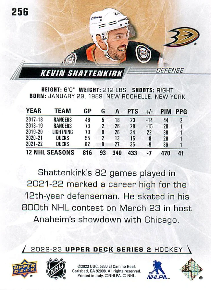 2022-23 UD Series 2 - Kevin Shattenkirk #256