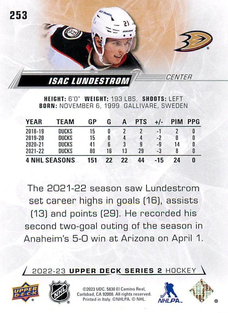 2022-23 UD Series 2 - Isac Lundestrom #253
