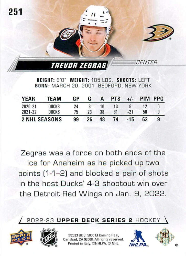 2022-23 UD Series 2 - Trevor Zegras #251