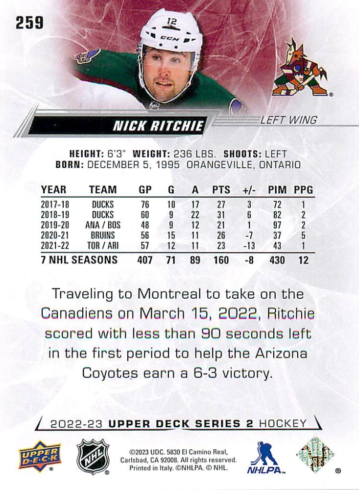 2022-23 UD Series 2 - Nick Ritchie #259