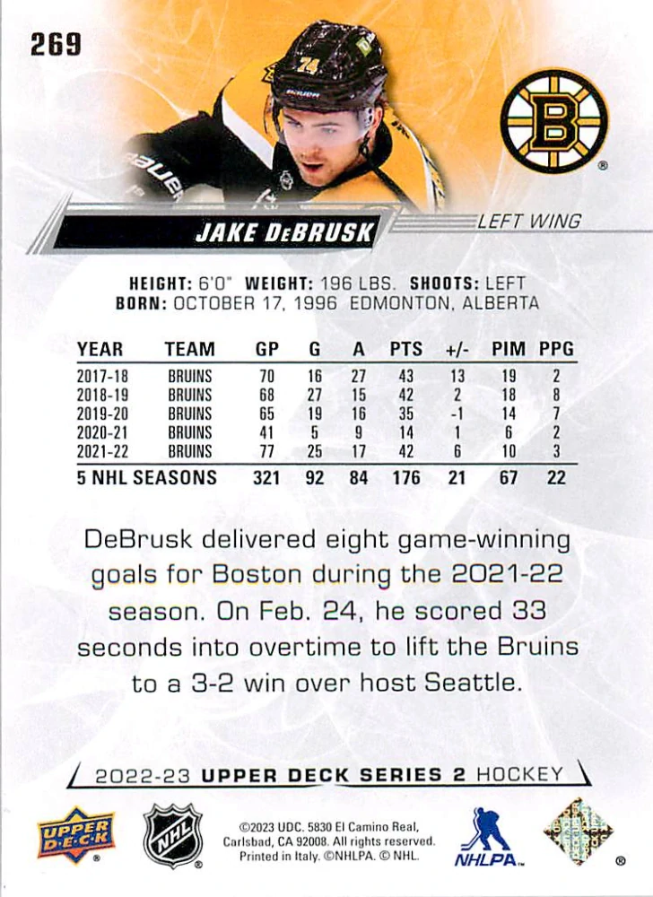 2022-23 UD Series 2 - Jake Debrusk #269