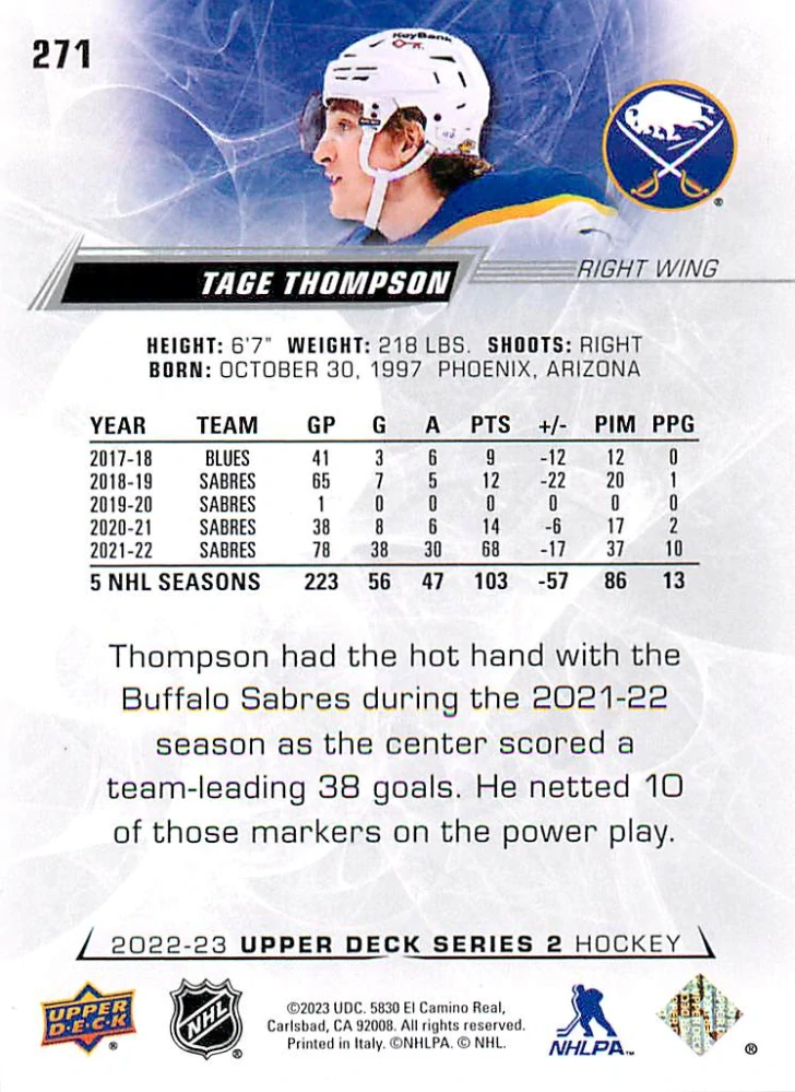 2022-23 UD Series 2 - Tage Thompson #271