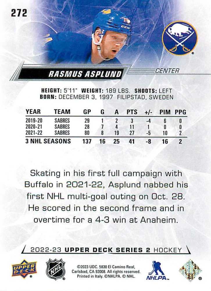 2022-23 UD Series 2 - Rasmus Asplund #272