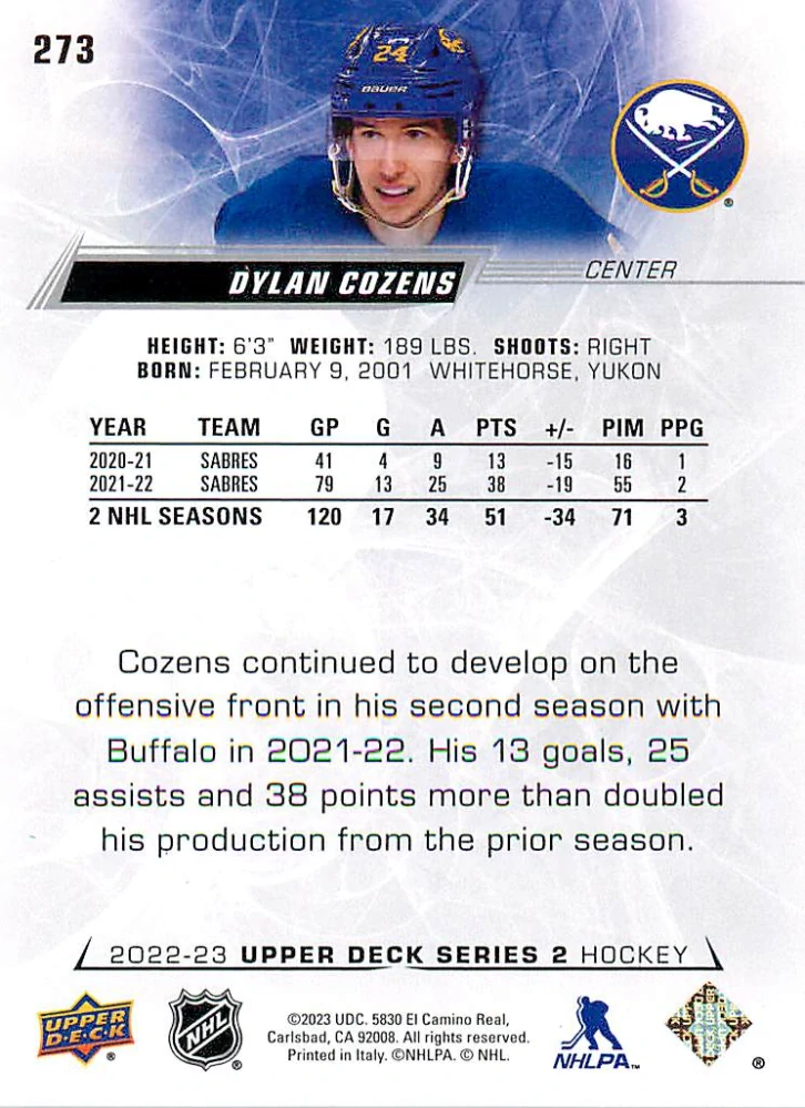 2022-23 UD Series 2 - Dylan Cozens #273