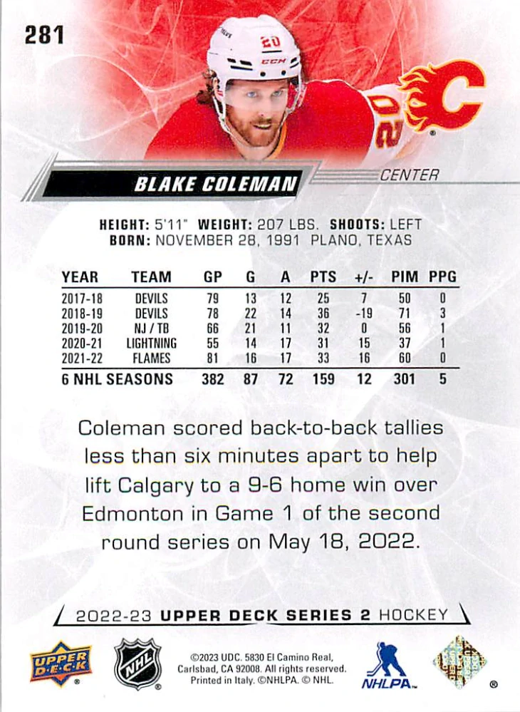 2022-23 UD Series 2 - Blake Coleman #281