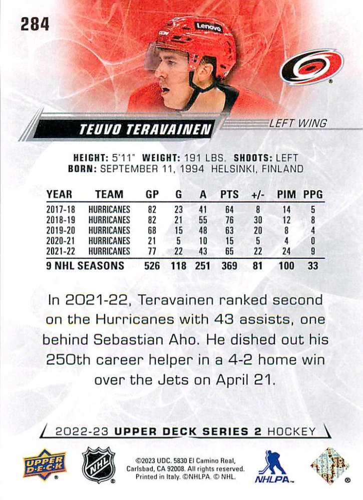 2022-23 UD Series 2 - Teuvo Teravainen #284