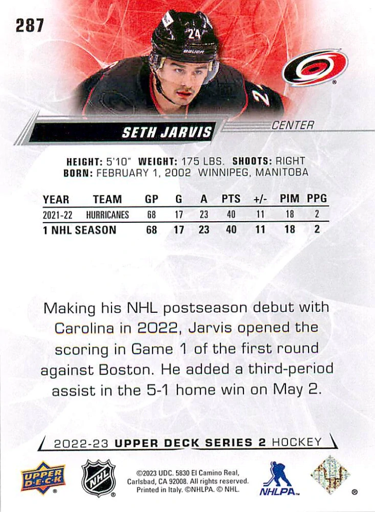 2022-23 UD Series 2 - Seth Jarvis #287