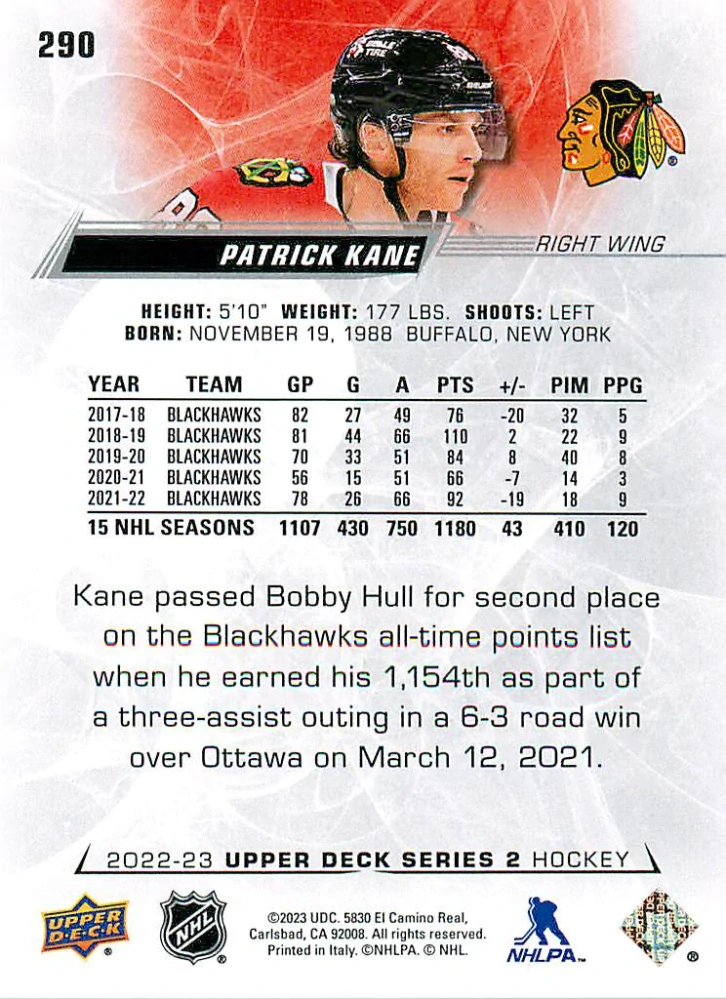 2022-23 UD Series 2 - Patrick Kane #290