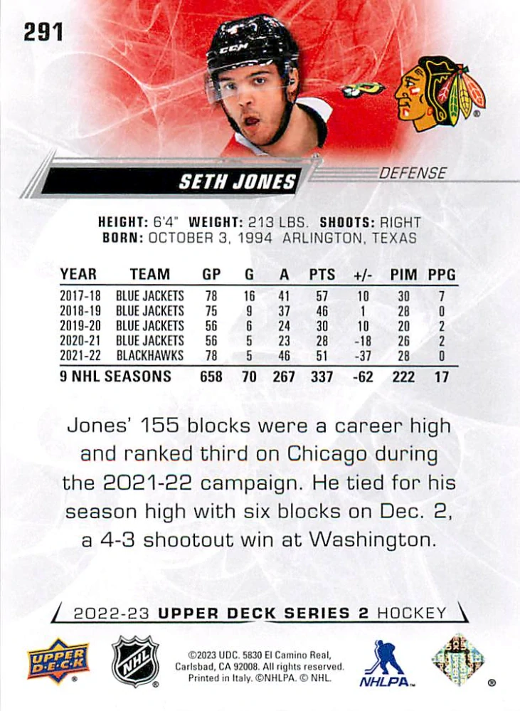 2022-23 UD Series 2 - Seth Jones #291