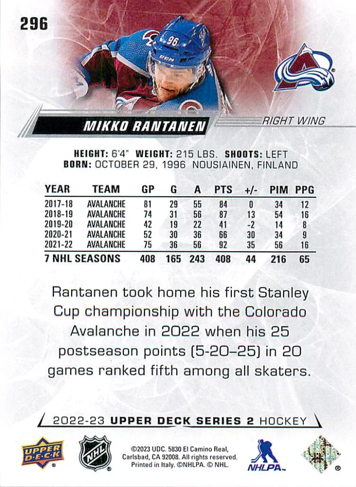 2022-23 UD Series 2 - Mikko Rantanen #296