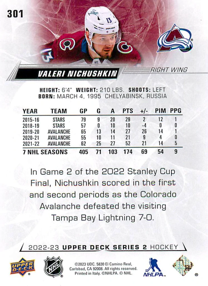 2022-23 UD Series 2 - Valeri Nichushkin #301