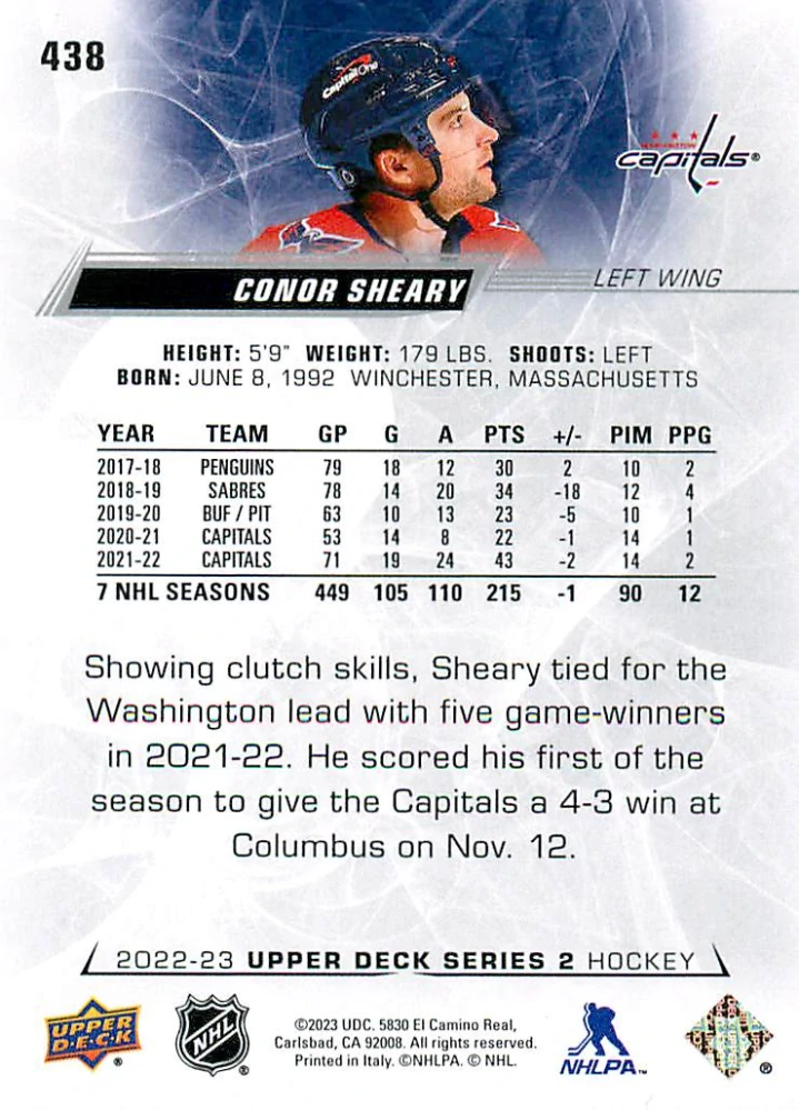 2022-23 UD Series 2 - Conor Sheary #438