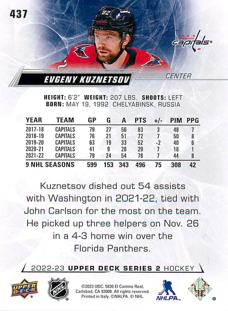 2022-23 UD Series 2 - Evgeny Kuznetsov #437